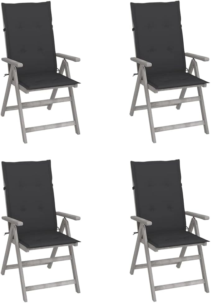 Patio Reclining Chairs,Camp Chair,Barbecue Chairs,Fishing Chairs,Bistro Chair,Coffee Chair,Patio Funiture,for Dining Room,Living Room,Study Room,Garden, 4 pcs with Cushions Solid Acacia Wood