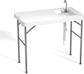 Fish Cleaning Table with Sink, 42.5" Folding Camping Table & Fish Cleaning Station with Measure Mark, Camping Sink with Hose Hookup for Outdoor Picnic, Beach, Dock & Patio Use