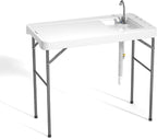 Fish Cleaning Table with Sink, 42.5" Folding Camping Table & Fish Cleaning Station with Measure Mark, Camping Sink with Hose Hookup for Outdoor Picnic, Beach, Dock & Patio Use