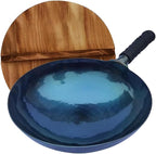iron wok with lid,14 inch woks & stir-fry pans nonstick,chinese traditional pans for open fire,large cookwares,cooking,bbq,grill,camping,blue pre-seasoned round bottom wok (36cm)