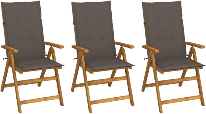Folding Patio Chairs 3 pcs with Cushions Solid Acacia Wood Balcony Chairs Camping Chair Accent Chair Outdoor Chairs for Bedroom Dining Outdoor Patio