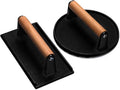 Burger Press, 7" Round & 8.2"X4.3" Rectangle Heavy-Duty Cast Iron Smash Bacon Press Meat Steak With Wood Handle for Griddle, Sandwich, Nonstick Pan