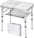 Small Folding Camping Table, 2ft Portable Table with 3 Adjustable Heights, Aluminum Lightweight Foldable Picnic Table with Mesh Layer and Extension Legs for RV, BBQ and Indoor
