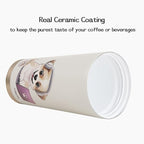 Funkrin Coffee Travel Mug with Straw & Flip Lid, 16oz Insulated Tumbler Cup with Ceramic Coating, Double Wall Vacuum Leak-Proof Mug for Office School Party Camping
