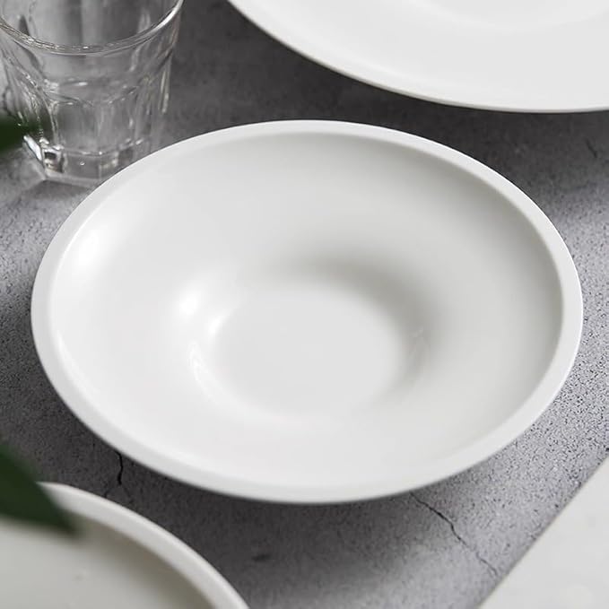 Camping Plates 8-inch Creative Japanese Round White Ceramic Dish Hotel Pasta Tableware Soup Bowl Restaurant Kitchen Decorative Plate(12 in)