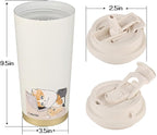 Funkrin Coffee Travel Mug with Straw & Flip Lid, 16oz Insulated Tumbler Cup with Ceramic Coating, Double Wall Vacuum Leak-Proof Mug for Office School Party Camping