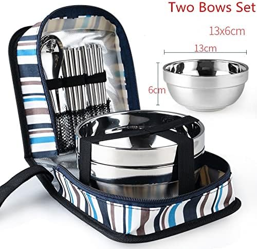JSEIAJB Outdoor Stainless Steel Tableware Spoon Bowls Foldable Chopsticks for Picnic Traveling Camping Dinnerware Hiking Tools with Bag(E)
