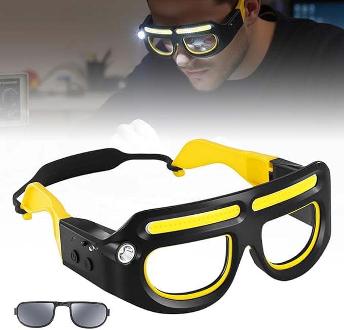 Rechargeable LED Motion Glasses Lamp, 5 Mode Hands Headlamp for Night Running, Hands Head Light with Motion Touch for Running Camping Fishing Cycling Hiking Night Work (1Pcs)
