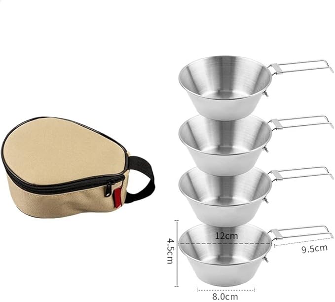 JSEIAJB Outdoor Atainless Steel Snow Bowl Camping Tableware Set Portable Foldable Picnic Barbecue Bowl 4 sets Outdoor Tableware