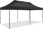 COBIZI 10x20 Pop Up Canopy Without Sidewall,Heavy Duty Canopy UPF 50+ All Season Wind Waterproof Commercial Outdoor Wedding Party Tents for Parties Canopy Gazebo with Roller Bag(10 x 20 ft Black)