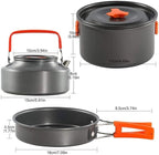 Camping Cookware Kit Outdoor Aluminum Cooking Set Water Kettle Pan Pot Travelling Hiking Picnic BBQ Tableware Equipment Camping