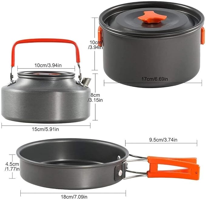 Camping Cookware Kit Outdoor Aluminum Cooking Set Water Kettle Pan Pot Travelling Hiking Picnic BBQ Tableware Equipment Camping