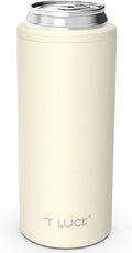 TILUCK Skinny Can Cooler for Slim Beer & Hard Seltzer, Stainless Steel, Doucle-Walled Stainless Steel Insulated Slim Cans, Standard 12 oz (Frosted Beige)