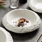Camping Plates 8.5-inch Rock-Grain Ceramic Plate Household Deep Dish Creative Hotel Restaurant Tableware White Dinner Soup Decorative Plate(10 in)