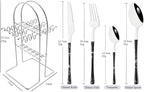 Tableware 24Piece Silver Texture Handle Dinnerwar Cutlery Set Stainless Steel Flatware Western Tableware Knife Fork Spoon Rack Silverware Dinner Servi