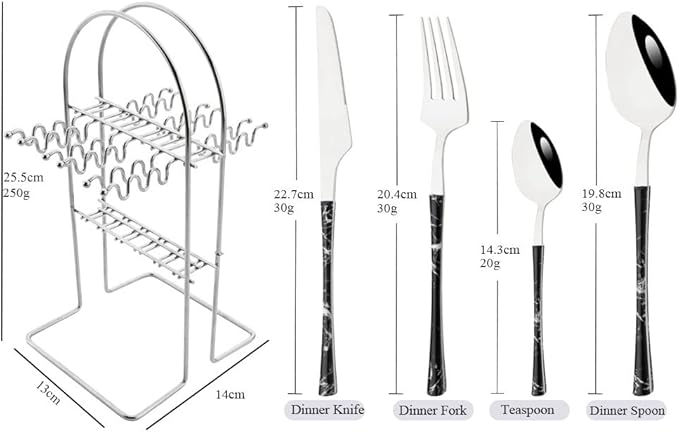 Tableware 24Piece Silver Texture Handle Dinnerwar Cutlery Set Stainless Steel Flatware Western Tableware Knife Fork Spoon Rack Silverware Dinner Servi