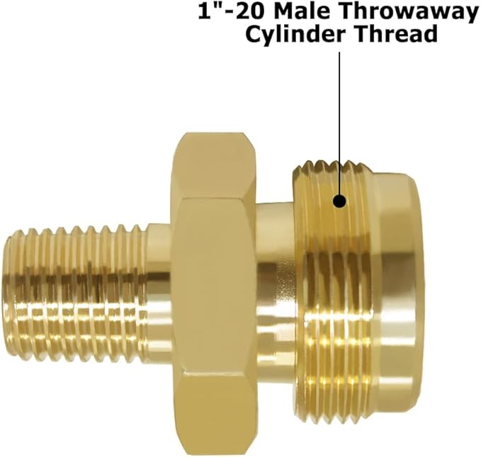 Hooshing Propane Gas Fitting 1/4" Male NPT x 1"-20 Male Throwaway Cylinder Thread for RV Camping Grill Lantern and Heater