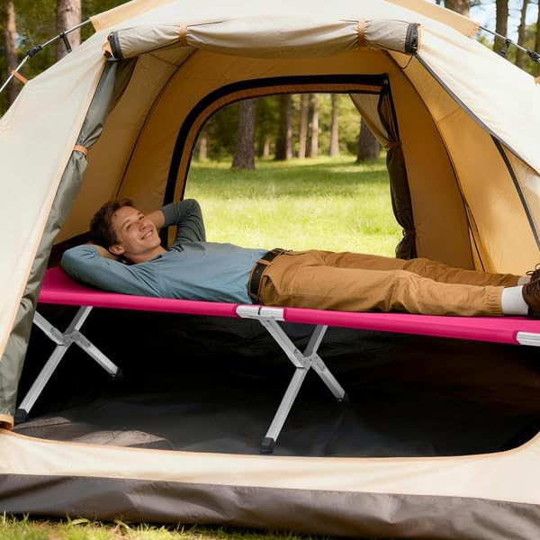 Portable Folding Camping Cot, Heavy Duty Sleeping Bed with Carrying Bag, 610D Oxford Cloth & Lightweight Aluminum Frame, 275lbs Load, Outdoor Cot for Adults, Travel, Hiking, Office (Pink, 2 Pack)