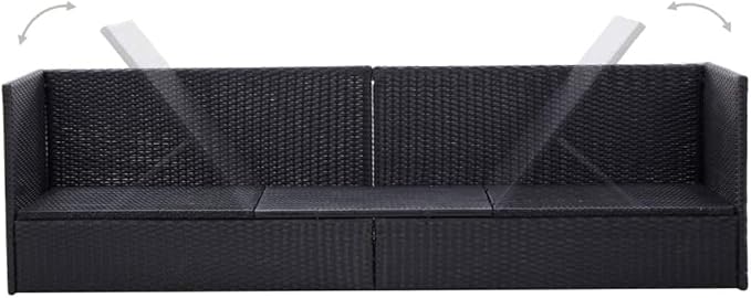 Camp Chair Lawn Chair Outside chairsPatio Bed with Cushion and Pillow Poly Rattan BlackSuitable for Gardens, courtyards, and patios