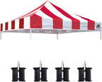 Eurmax USA New 10x10 Pop Up Canopy Replacement Canopy Tent Top Cover, Instant Canopy Top Cover ONLY, Choose 30 Colors,Bonus 4PC Pack Weight Bag (Stripe Red)