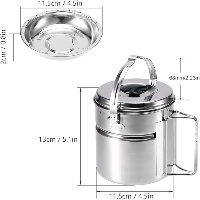 Outdoor Hiking Camping Cookware Set Stainless Steel Handle Camping Pot Cooking Tableware Picnic Set Pot Dinnerware
