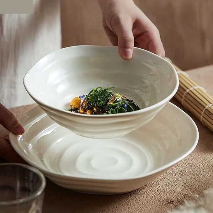 Camping Plates Dish Plates Ceramic Fruit Salad Plates Irregular Shape Dinner Plates Restaurant Solid Color Tableware Ramen Noodle Bowls Soup Bowls Decorative Plate(11 inch)