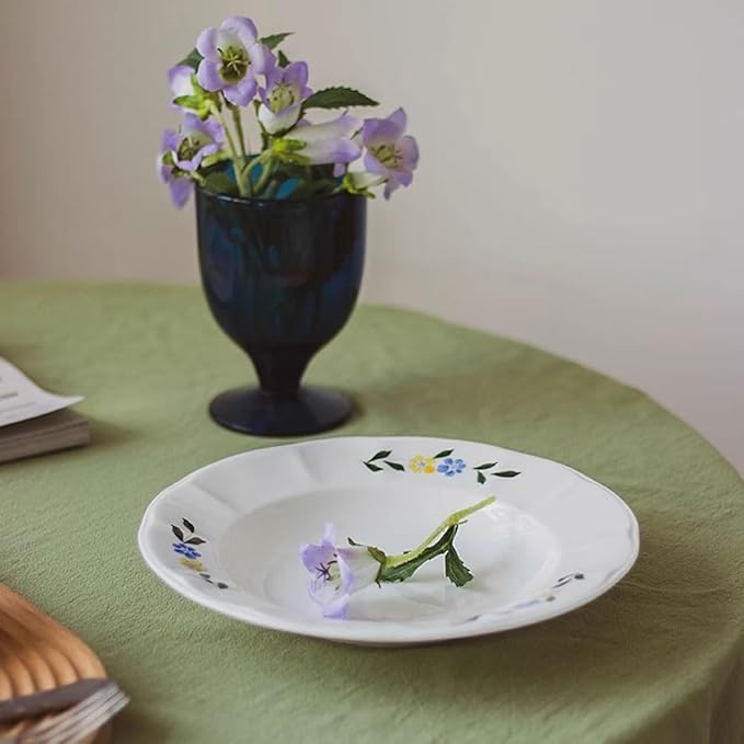 Camping Plates Hand-Painted Lace Ceramic Dinner Plate Household Large Bone China Dinner Plate Suitable for Pasta Salad and Other Western Food Tableware Decorative Plate