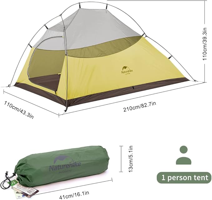 Naturehike Cloud-Up 1 Person Tent, Lightweight Backpacking Tents for One Man, Waterproof Ultralight One Person Tent for Camping Hiking Backpacking
