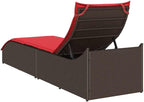 Folding Sun Lounger with Cushion and Storage Brown Poly Rattanpatio Recliner Camping Chairs Tanning chairSuitable for Garden Courtyard