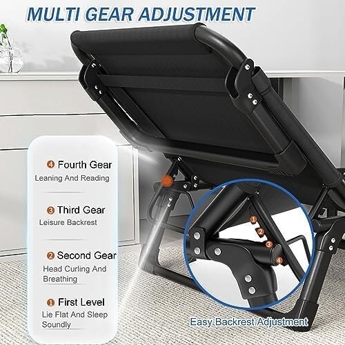 Portable Folding Adult Bed with Removable Pillow, Adjustable Recliner Camping Cot for Office, Beach & Outdoor Use(190x75cm)