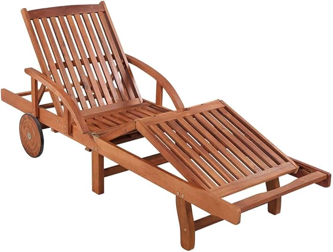 Sun Lounger with Table Solid Acacia Woodtanning Chair Camping Chairs Patio Recliner Suitable for Garden Courtyard