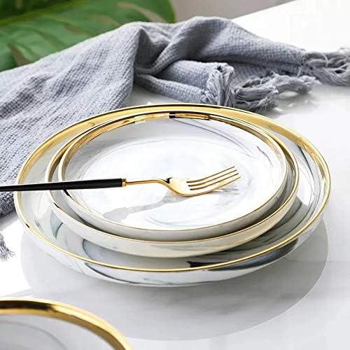 GaRcan Dinner Plate Marble Ceramic Plates Gold Inlay Steak Plate Nordic Style Tableware Bowl Dessert Dinner Dish for Kitchen Dinnerware Set