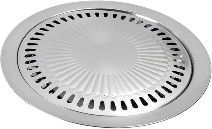 Saim Korean BBQ Grill Pan,Stainless Steel Non-Stick Roasting Smokeless Barbecue Grill Pan,Round Korean Style Stovetop for Indoor Outdoor Camping BBQ
