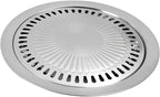 Saim Korean BBQ Grill Pan,Stainless Steel Non-Stick Roasting Smokeless Barbecue Grill Pan,Round Korean Style Stovetop for Indoor Outdoor Camping BBQ