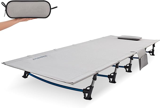 FUNDANGO Ultralight Folding Camping Cot, Extra Long Backpack Lightweight Camping Cots for Adults Portable Cot Bed for Hiking Travel Home Mountaineering, Grey