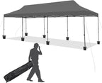 EROMMY 10x30 Pop Up Canopy Tent, Commercial Instant Canopy Heavy Duty with Roller Bag, 8 Sand Bags, 8 Wind Ropes & Ground Nails, Outdoor Canopies for Events, Parties and Camping, Gray