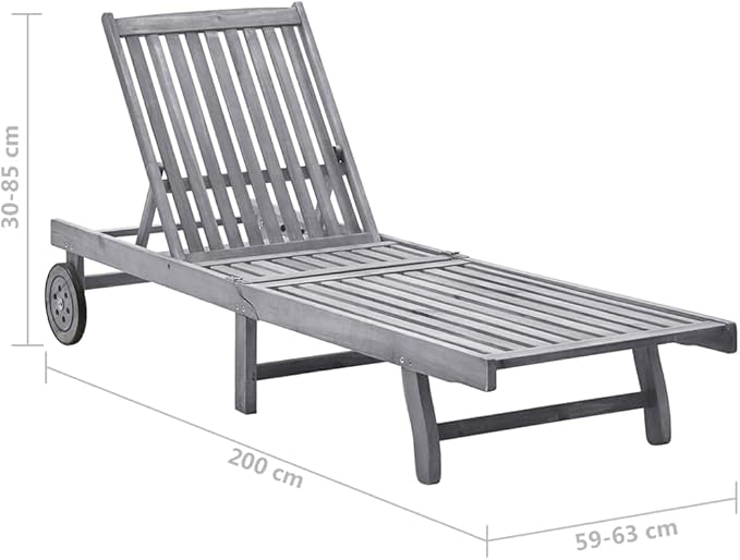 Camp Chairs Lawn Chairs recliningPatio Sun Lounger with Cushion Gray Solid Wood AcaciaSuitable for Gardens, courtyards, and patios