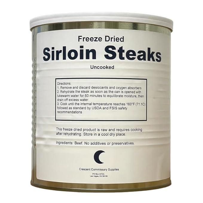 Military Surplus Freeze Dried Uncooked Sirloin Steaks Can, Jarred and Packed Emergency Food Supply Survival, Camping, Backpacking Long Term Food Storage 25+ years shelf life | Easy Prep Survival Food
