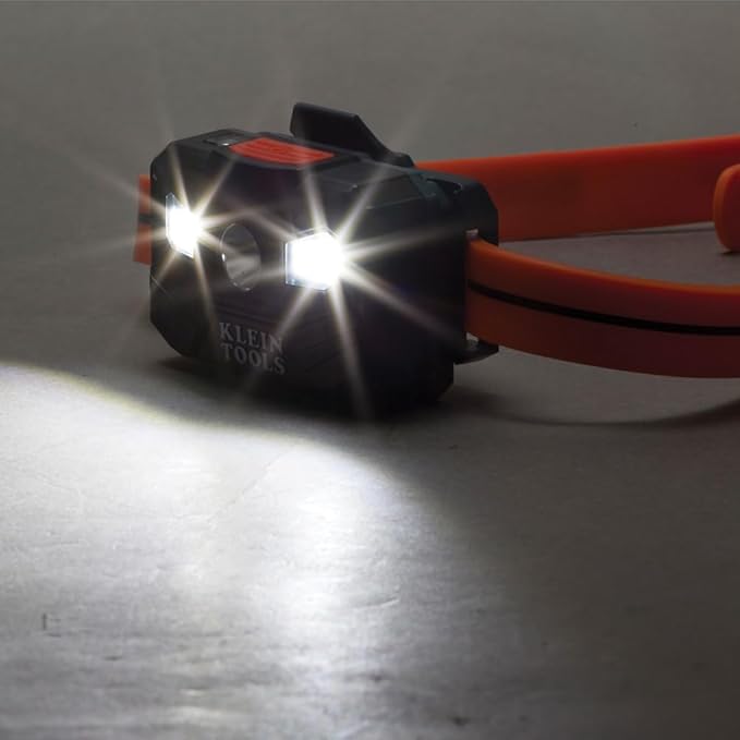 Klein Tools 56064 Rechargeable Auto-Off LED Headlamp, Silicone Strap, 400 lms, All-Day Runtime, for Work, Running, Outdoor Hiking, Camping