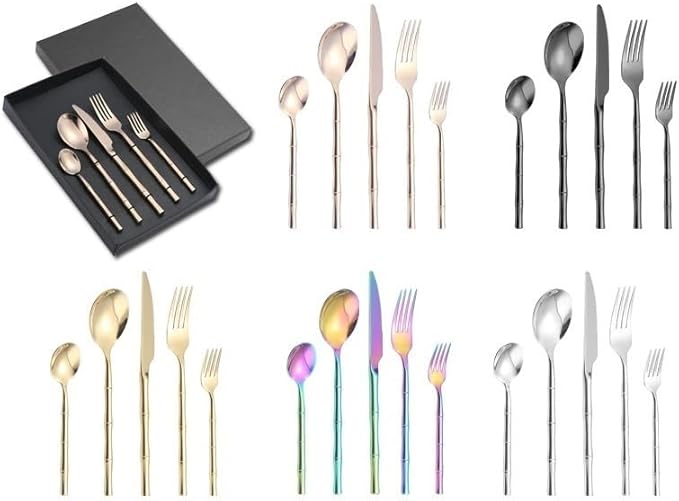 Gold Stainless Steel Flatware Set, 5-Piece Cutlery Set, 304 Stainless Steel Forks & Spoons, Durable Tableware for Home & Hotel, 60-Piece Option Available