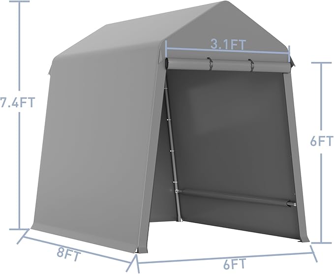 Wpond Outdoor Storage Tent 6 * 8 FT,Storage Shelter Shed,Waterproof Carport with Roll Up Doors & Vents Outdoor Storage Shed for Atv,Bike, Motorcycle, and Gardening Tools-GREY, Gray