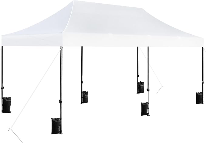 Yaheetech Heavy Duty Pop Up Canopy Tent, 10x20 Commercial Instant Shelter Tent for Wedding, Parties, Adjustable Outdoor Canopy with Wheeled Carry Bag, 6 Sandbags & 10 Stakes, White