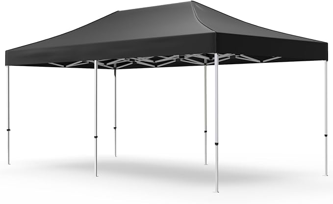 AMERICAN PHOENIX 10x20 Pop Up Canopy Tent Heavy Duty Commercial Shelter for Party, Outdoor Events and Patio Portable Instant Market Gazebo with Roller Bag, Camping Tarp, 4 Ropes and 4 Stakes (Black)