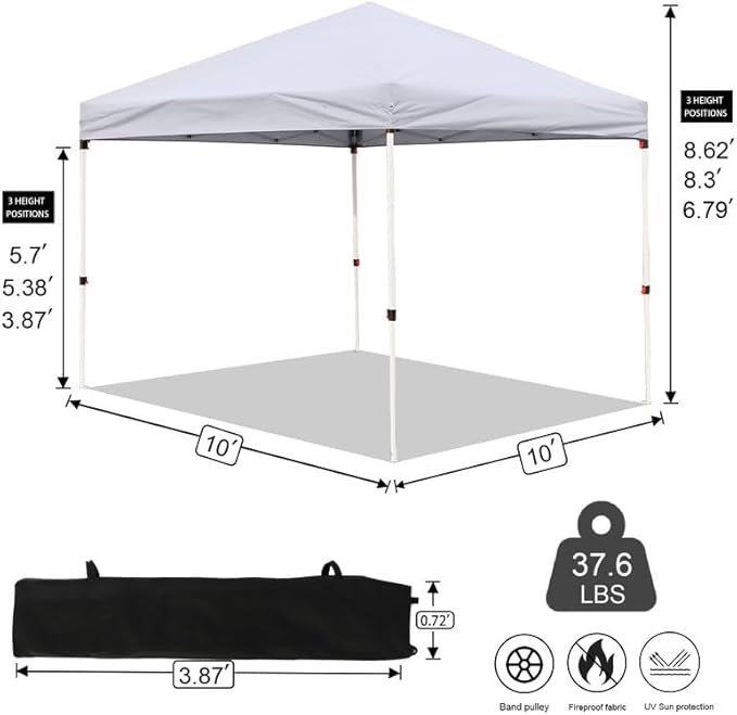 Northroad 10x10ft Pop Up Canopy, Popup Outdoor Canopy Tent with Wheeled Carrying Bag,Portable Gazebo Shelter for Patio,Deck,Garden,Beach（White）