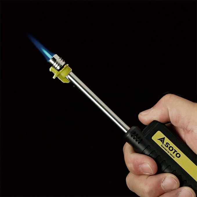 SOTO Pocket Torch Lighters for Camping - Extended Refillable Torch Lighter, Telescoping Burner Head, Electronic Ignition, Strong Wind-Resistant Butane Lighter for Candles, Grill, BBQ - Shipped Empty