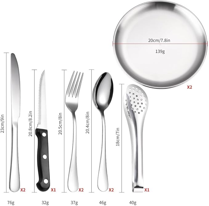 Stainless Steel Fork Spoon Portable Outdoor Camping Barbecue Plate Tableware Set of 10 Pieces