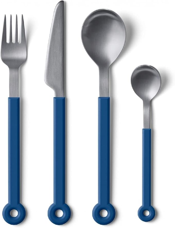 mono Ring Flatware Sets in Black, White, Blue and Grey (Blue, 4pc Set)