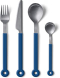 mono Ring Flatware Sets in Black, White, Blue and Grey (Blue, 4pc Set)