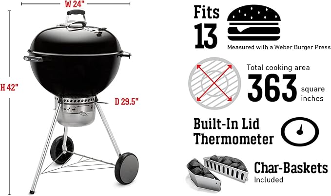 Weber Master-Touch Charcoal Grill, 22-Inch, Slate Blue – Premium Outdoor BBQ Grill with Tuck-Away Lid Holder & One‑Touch™ Cleaning System, Porcelain‑Enameled Kettle