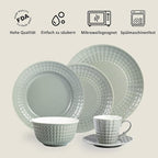 Creative Ceramic Tableware, 36 Pieces Ceramic Full Set of Tableware, Gray-Green Soup Plates, Dinner Plates, Dessert Plates, Cereal Bowls, Coffee Cups, Saucers for 6 People (36 Pcs